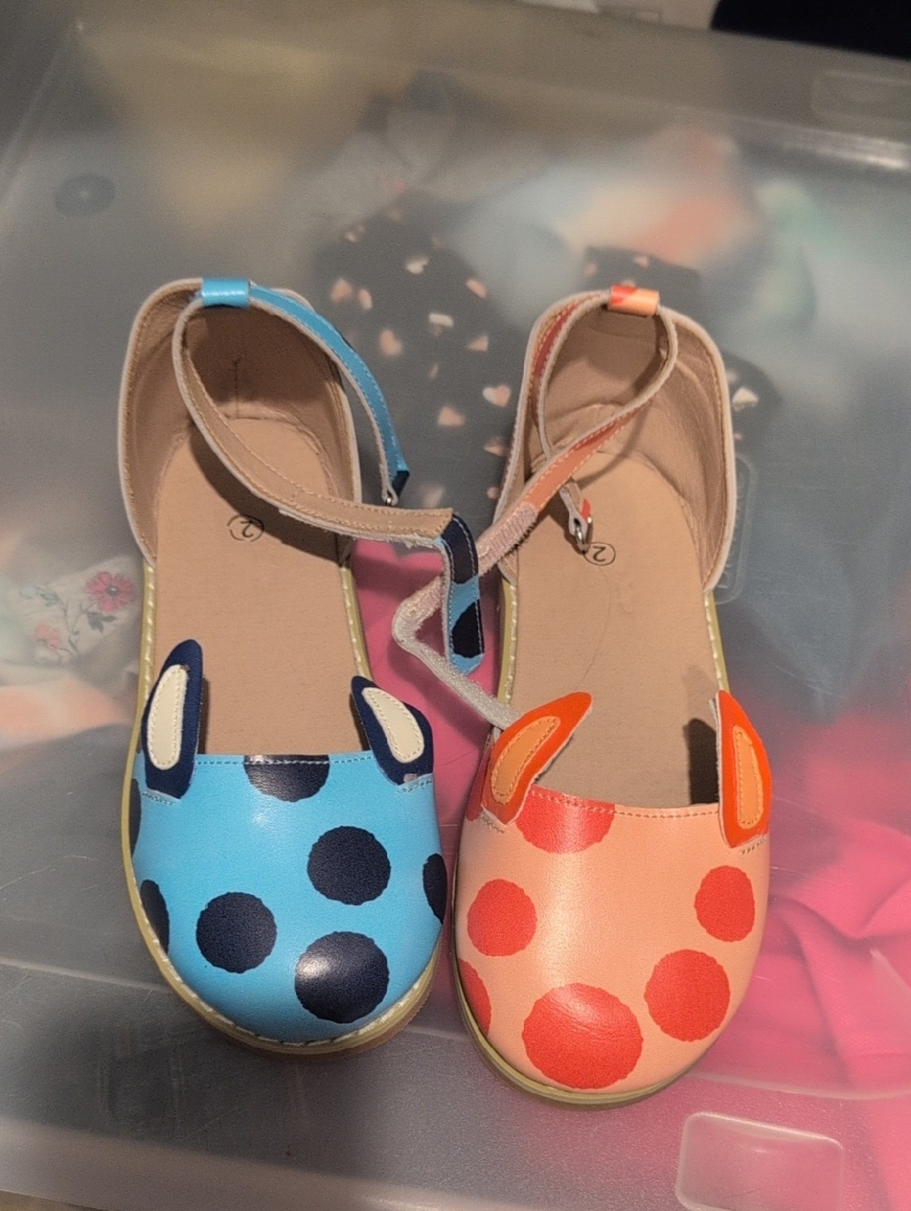 Kids Polka Dot Cat Ear Mary Jane Shoes - Blue & Coral Bluey